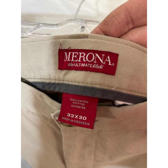 merona slacks dress pants brown cotton pockets zip up belt loops 33x30" READ - Picture 5 of 6